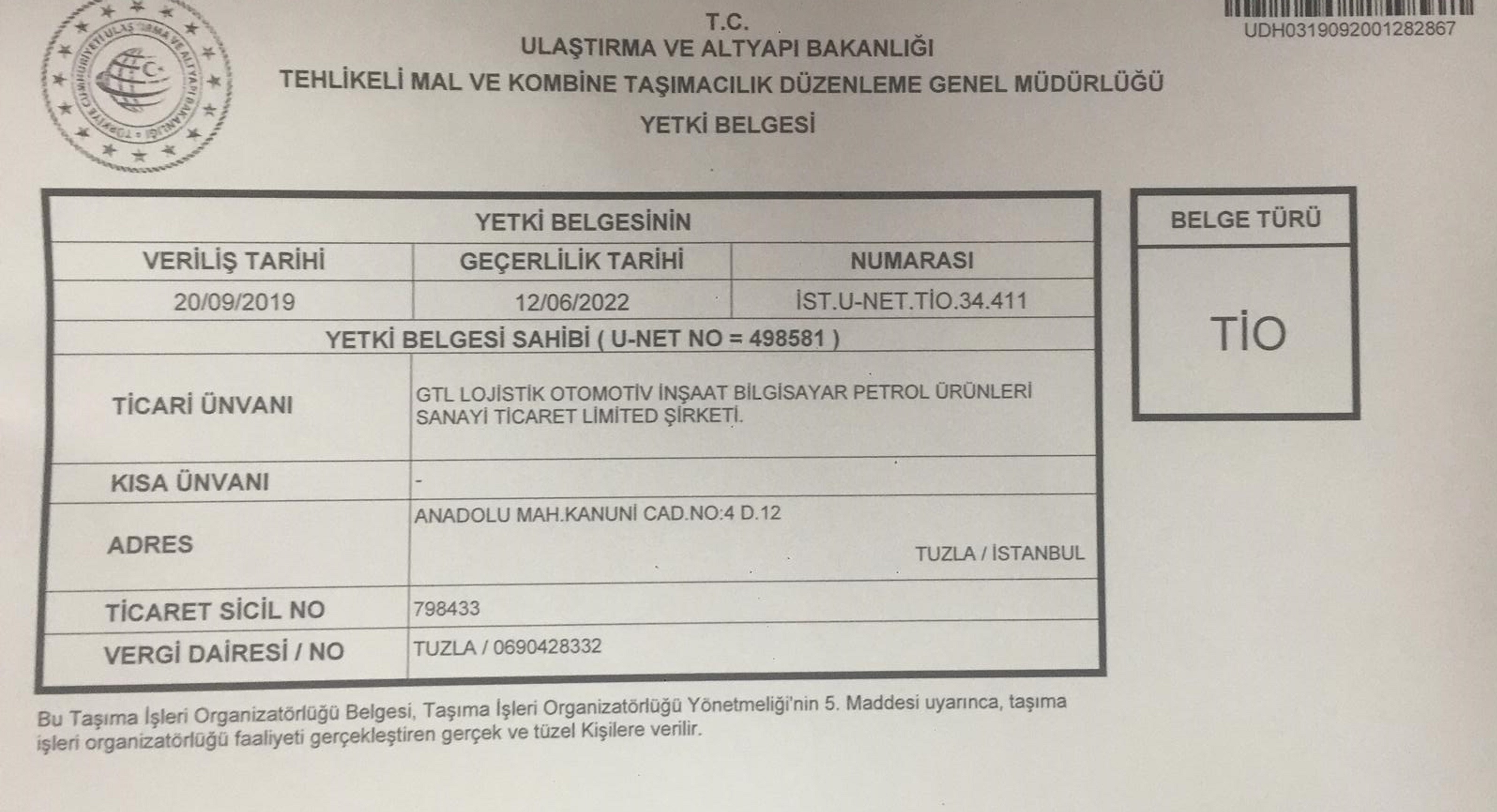 TİO Yetki Belgesi